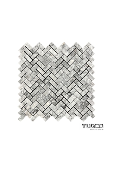 Herringbone Gümüş Honlu Mermer Mozaik