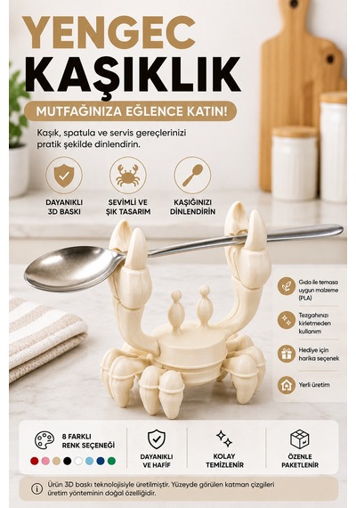 3d Baskı Yengeç Kaşıklık Mutfak Tezgahı Kaşık Dinlendirme Aparatı