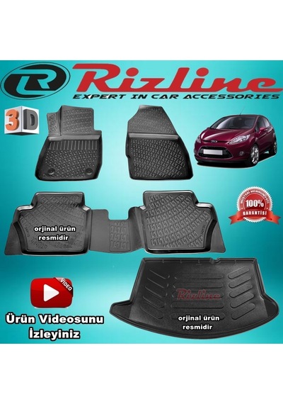 Ford Fiesta 3D Paspas+Bagaj Havuzu Siyah 2010-2018 Arası Rizline