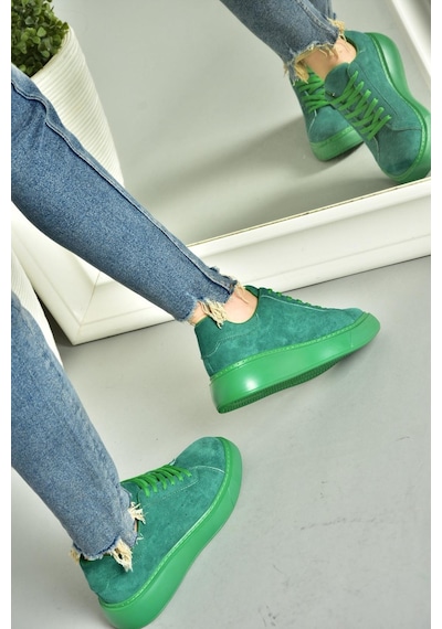Fox Shoes P602045002 Yeşil Süet Kadın Spor Ayakkabı Sneakers Yeşil-süet