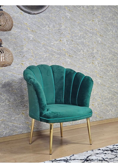 Zafir Tekli Papatya Çay Seti Koltuk Gold Sivriltme Ayak, Balkon, Salon, Ofis, Koltuk Takımı, Tekli Berjer Yeşil