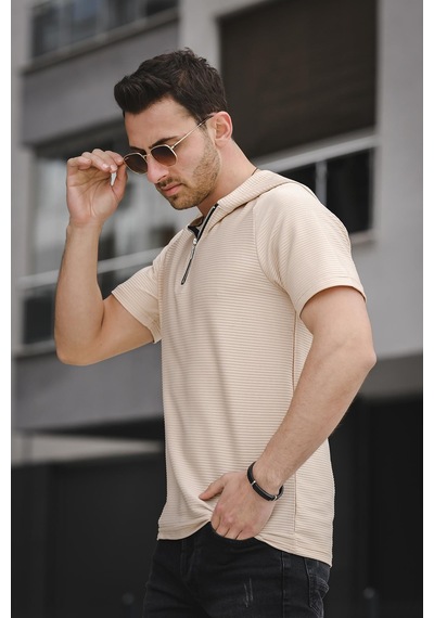 Allard Ottoman Kumaş Slim Fit Fermuarlı Kapüşonlu Erkek Tshirt 001