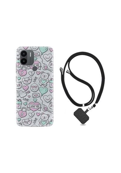 Xiaomi Redmi A1 Kılıf İpli Boyun Askılı Desenli Silikon I love You 1882