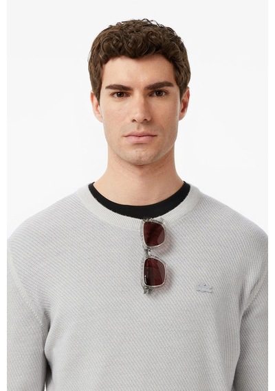 Lacoste Erkek Classic Fit Piramit Örgü %100 Yün Kazak Gri Gri