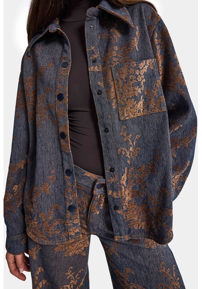 Kadın Kahve Kot 1w6-202 Oversize Özel Kumaş Tasarım Denim Ceket Gömlek