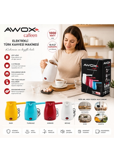 Awox Caffeen Sarı Elektrikli Türk Kahvesi Cezvesi, 0,4 L, 5 Fincan, 1000 W Lunaev 2 Siyah