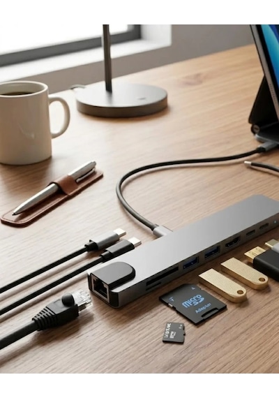 Home Type C Çoklu Port Hub 8 Port Usb Hdmı Sd Kart Ethernet Adaptör