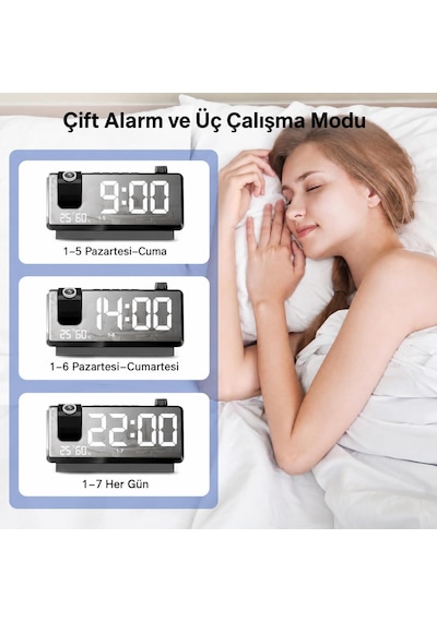 Valkyrie Projeksiyonlu Dijital Alarm Saat Dahili Bataryalı Led Ekranlı Usb Şarj Çıkışlı Siyah