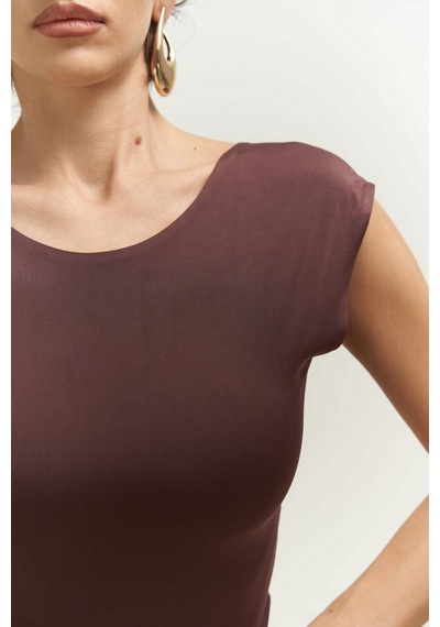 Mai Collection 2737 - Nives Sırt Dekolteli Kahve Crop