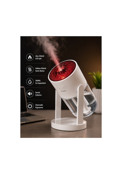 Alev Efektli Hava Nemlendirici 280 Ml Ultrasonik Sessiz Aroma Difüzör, Led Gece Lambası, Otomatik Kapanma-14925