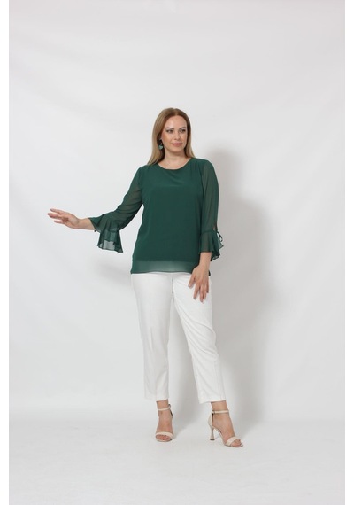 Moda Berray 3119p Petrol Kolu Valon ve Bağcık Detaylı Bluz Açık Haki