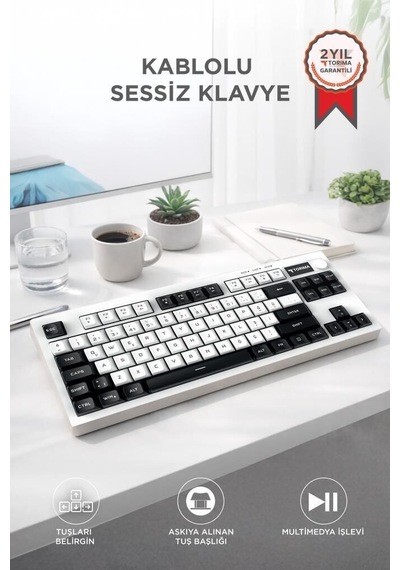 Yazı Aleti Renkli Bağlantılı Kablolu Klavye Rgb Işıklı Sessiz Q Klavye Tk12 Siyah Beyaz