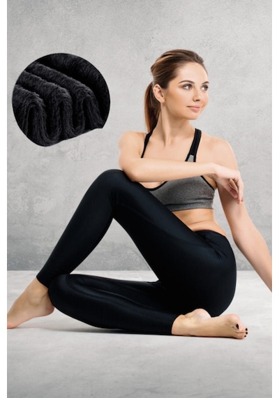 Marka Sportwear 25620-Kadın Siyah Içi Peluş Kışlık Termal Taytsiyah2Xl Siyah