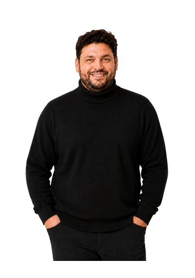 Battalmoda Erkek Büyük Beden Siyah Tam Balıkçı Pamuklu Kazak 3xl-4xl-5xl-6xl