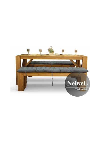 Neiwel Garden Mora Doğal Ahşap Banklı Bahçe Masa Takımı-100-200 Takım Açık Ceviz