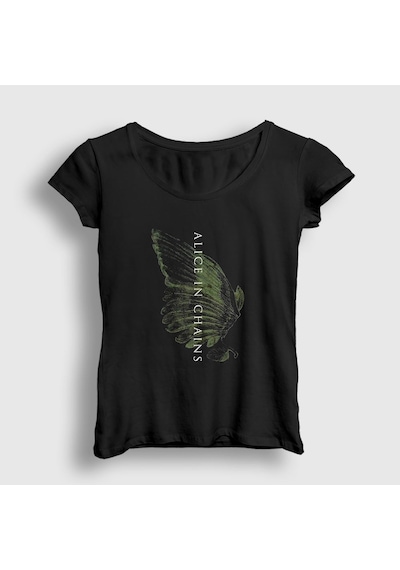 Presmono Kadın Wings Alice In Chains T-shirt Siyah