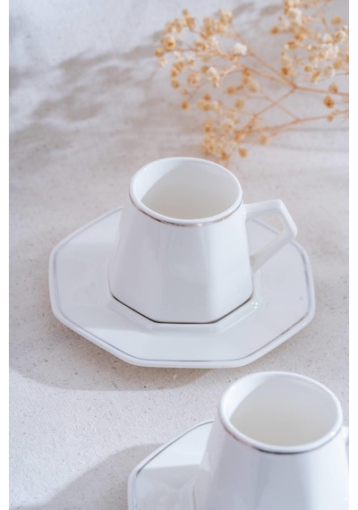 Acar Elara Silver 6 Kişilik Kahve Fincanı Takımı - 90 Ml Beyaz
