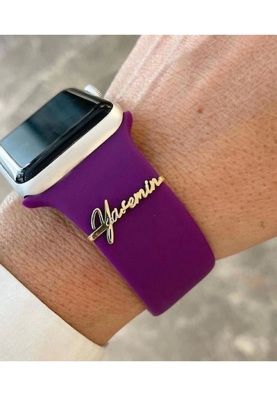 Apple Watch Uyumlu Gümüş Saat Isimlik Pembe
