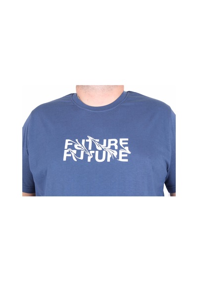 Moc Grande Mocgrande Erkek Büyük Beden Sıfır Yaka Tişört The Future 25138 Indıgo İndigo