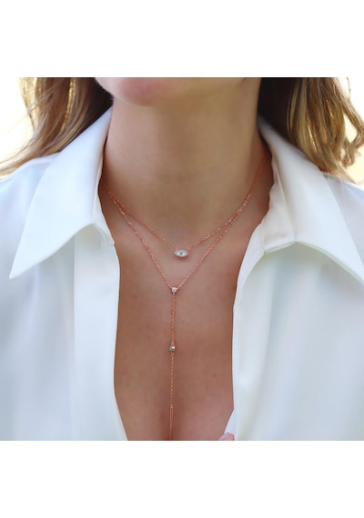 Göz Trend Rose Gold Kaplama Gümüş Kolye Gümüş