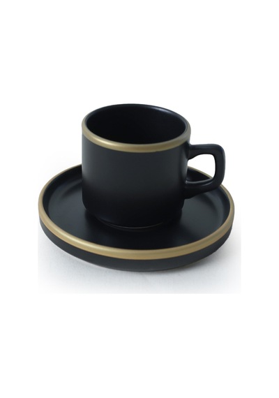 Keramika Mat Siyah Gold Fileli Stackable Çay Takımı 8 Parça 4 Kişilik Siyah - Gold