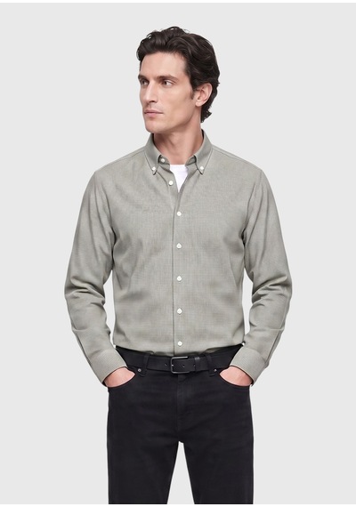 Ramsey Haki Casual Fit Uzun Dokuma Casual Pamuk Karışımlı Gömlek
