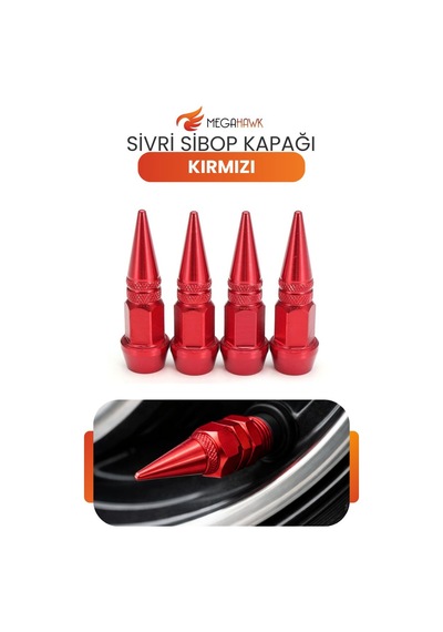 Sivri Sibop Kapağı Kırmızı Metal 4 Lü Set Universal Lastik Sibop Koruyucu Kapak