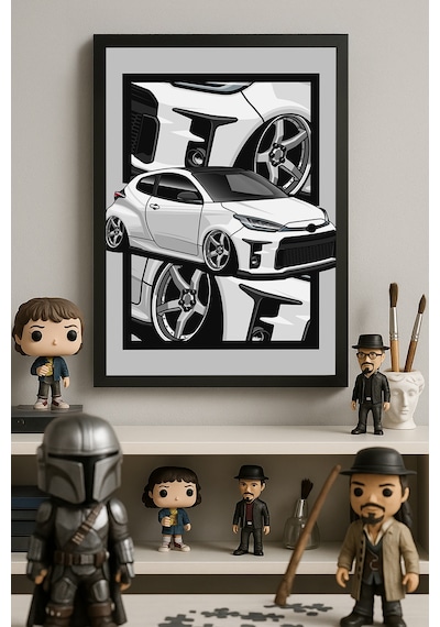 Toyota Gr Yaris Siyah Ahşap Çerçeveli Poster, Dekoratif Araba Duvar Tablosu