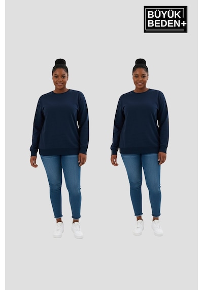 Süperlife Kadın Büyük Beden Bisiklet Yaka 2 Li Set-rahat Kalıp İnce Sweatshirt Spr26bswk956+2 Lacivert Süperlife Kadın Büyük Beden Bisiklet Yaka 2 Li Set-rahat Kalıp İnce Sweatshirt Spr26bswk956+2 Lacivert