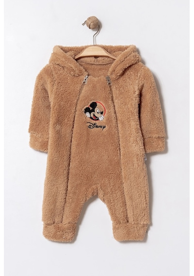 Kışlık Tatlı Disney Mickey Mouse Welsoft Bebek Tulum Kapüşonlu Çift Fermuarlı Kahverengi