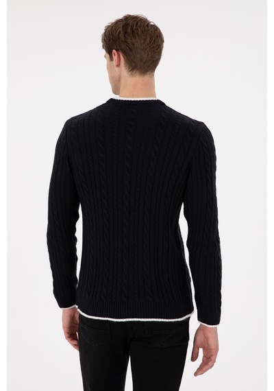 U.S. Polo Assn. Erkek Regular Fit V Yaka Lacivert Yaka Detaylı Kazak 50297083-VR033