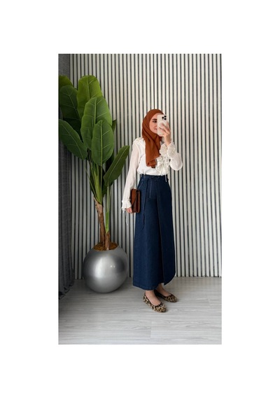 Unika Boutique Kadın Yandan Bağlamalı Tesettür Uzun Kot Etek Kot-lacivert