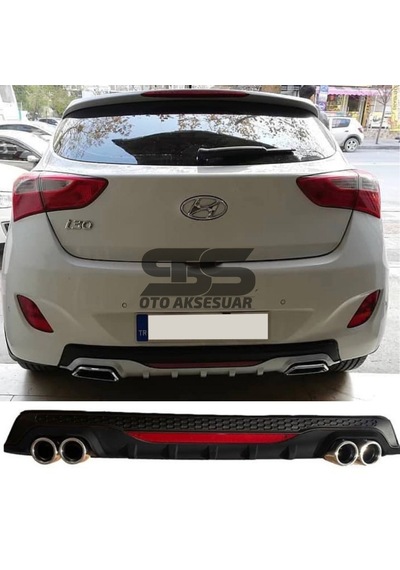 Hyundai İ30 Difüzör Arka Tampon Eki 4 Egzoz Çıkışlı Siyah Reflektörlü