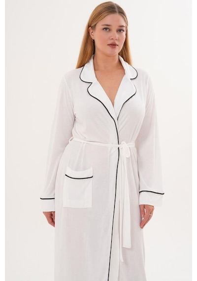 Mecit Pijama Mecit 6309 Ekru Kadın Uzun Sabahlık Ekru
