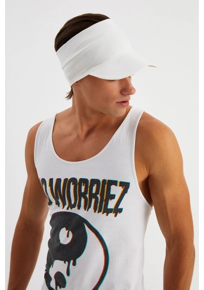 Butikgiz Erkek Uv Koruyuculu %100 Pamuklu Penye Tenis Golf Stil Vizör Şapka Siperlik - Tek Ebat / Beyaz Beyaz