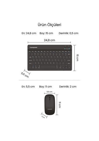 Sprange Tablet Ve Telefonlar İçin Bluetooth - Wireless Klavye Ve Mouse Set - Siyah Optik