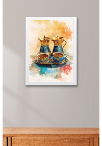 Çay Ocağı Ve Kafe İçin Otantik İnce Belli Çay Ve İbrik Tablo - Nostaljik Yağlı Boya Görünümlü Dekor Beyaz Çay Ocağı Ve Kafe İçin Otantik İnce Belli Çay Ve İbrik Tablo - Nostaljik Yağlı Boya Görünümlü Dekor Beyaz