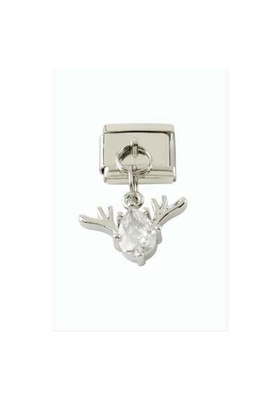 Geyik - 529 - Zirkon Taşlı Sallatılı Çelik Charm - - Novapazr - Gümüş Rengi
