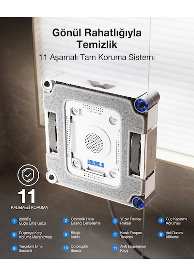 Ecovacs Winbot W3 Omni Cam Silme Robotu Ve Cam Silme Solüsyonu Gri