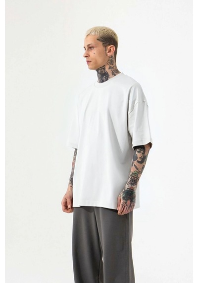 Tarzsokak Erkek Beyaz Oversize T-shirt Kısa Kollu Beyaz