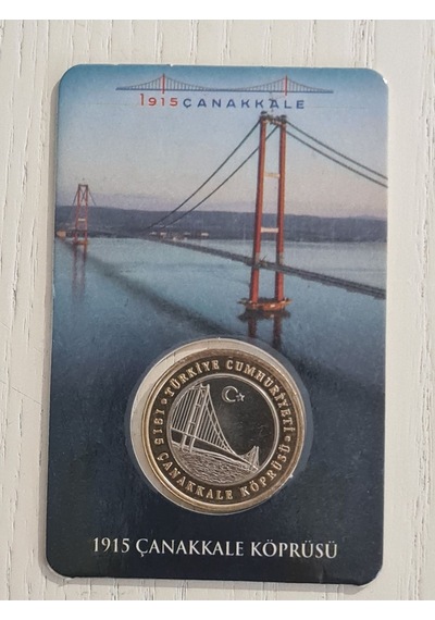 Çanakkale Köprüsü Hatıra Madeni 1 Lira Kutusunda Çil. Koleksiyonluk Madeni 1 Lira. Çanakkale Köprüsü