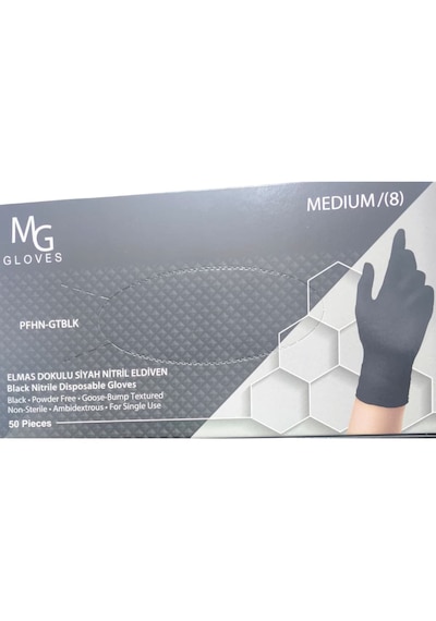Mg Gloves Elmas Dokulu Siyah Nitril Eldiven Medium 8 50 Adet