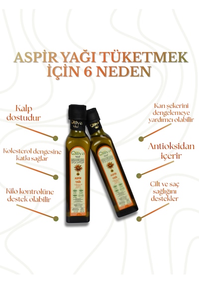 Soğuk Sıkım Aspir Yağı %100 Doğal Ve Katkısız 250 Ml Omega-6 Ve E Vitamini Kaynağı Cam Şişe Sıvı Cilt Ve Saç Bakımı İçin Bitkisel Yağ