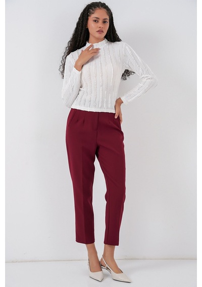 Hiccup Bdart Dokulu Slim Fit Dik Yaka Bluz Beyaz