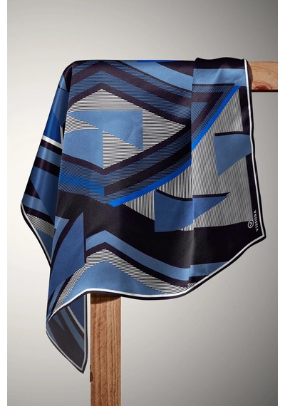 Vissona Twill İpek Eşarp Siyah, Saks Mavisi