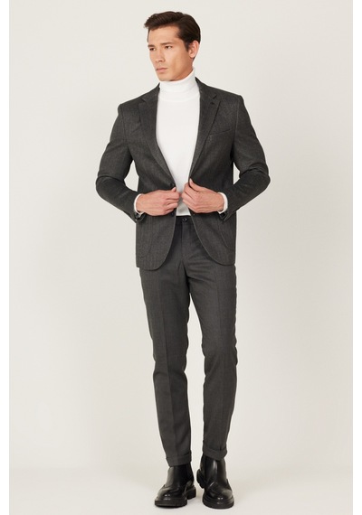 AC&Co / Altınyıldız Classics Erkek Antrasit Slim Fit Dar Kesim Mono Yaka Desenli Yünlü Ceket AC&Co / Altınyıldız Classics Erkek Antrasit Slim Fit Dar Kesim Mono Yaka Desenli Yünlü Ceket