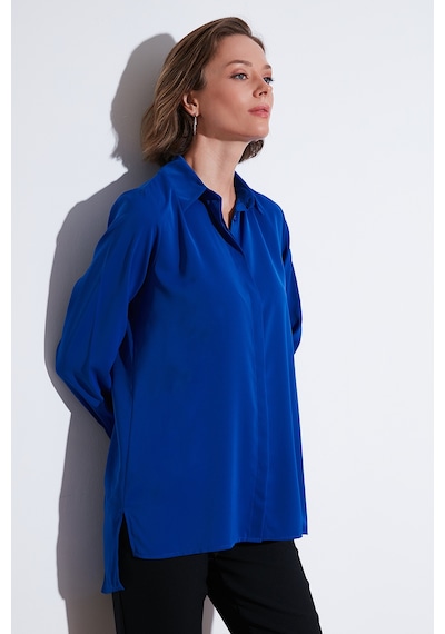 Lela Regular Fit Önü Kısa Arkası Uzun Düz Bayan Gömlek 611Go020 Saks