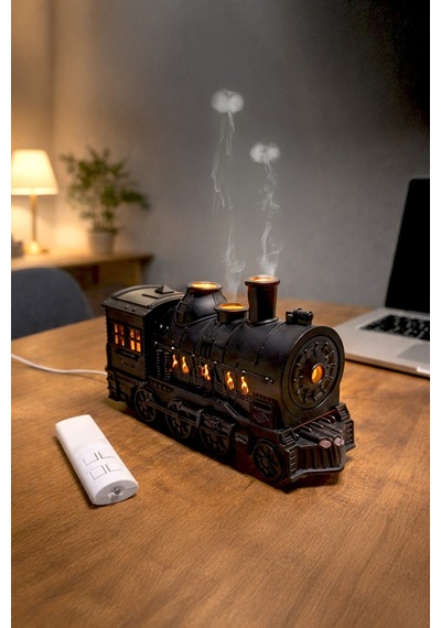 Tren Aromaterapi Hava Nemlendirici Kumandalı Led Işıklı - Buhar Makinası Duman Halkası 300 Ml Kap.