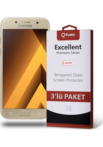 Samsung Galaxy A3 2017 ile Uyumlu Kırılmaz Cam Ekran Koruyucu Ekonomik 3'lü Paket