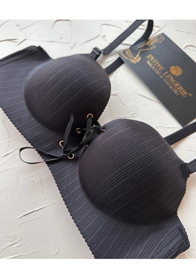 Jennifer Balensiz Push-up Destekli Lazer Kesim Dikişsiz Önden Bağ Siyah